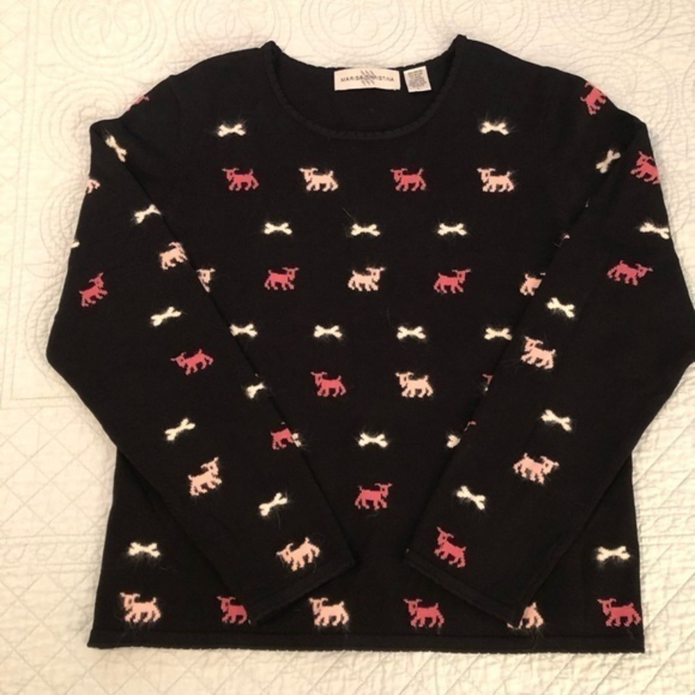 Vintage Marisa Christina Scottie dog and bone embroidered black sweater. Large